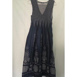 Max Edition Womens XL Navy Blue Embroidered Sleeveless V-Neck Midi Dress 3912Q52